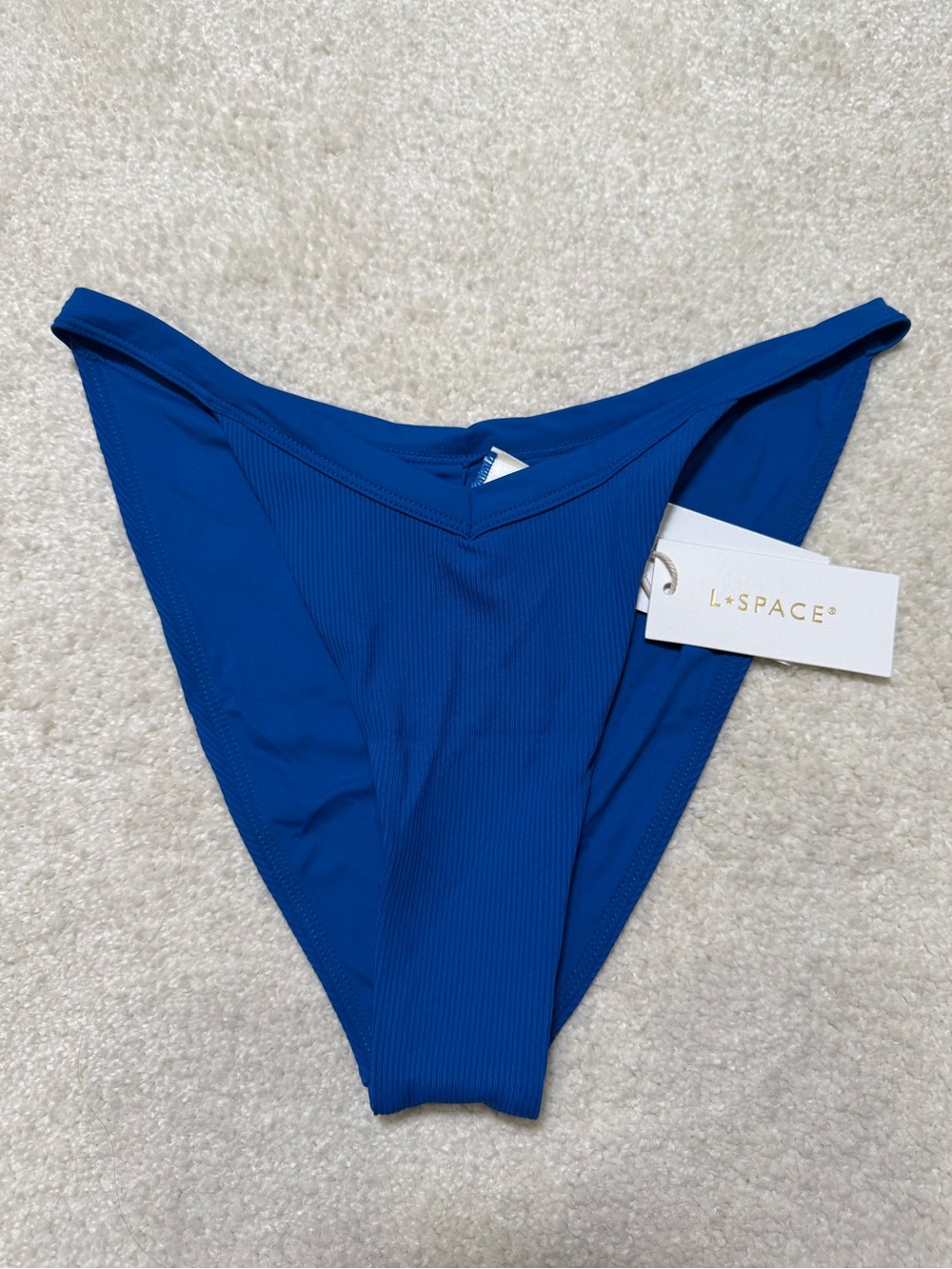 L*Space Winona Bottom Classic Abyss Blue Ribbed High Cut Bikini Swim Size Large
